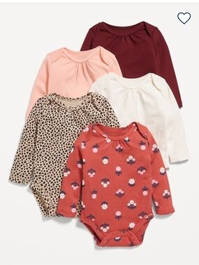 Old Navy Long-Sleeve Bodysuit 5-Pack for Baby, Warm Tones, NWT, 0-3 Months